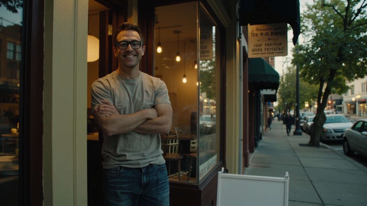 Small business owner standing in their shop doorway